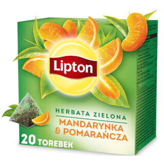 Herbata zielona Lipton Mandarynka i Pomarańcza, aromatyzowana, torebki piramidki 20 torebek