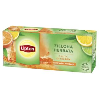 Herbata zielona Lipton z Nutą Cytrusów, aromatyzowana, torebki ze sznureczkami 20 torebek