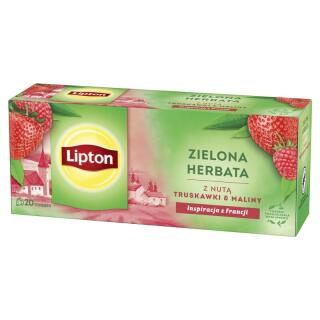 Herbata zielona Lipton z Nutą Truskawki i Maliny, aromatyzowana, torebki ze sznureczkami 25 torebek