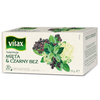 Herbata ziołowo owocowa Vitax Inspiracje Mięta & Czarny Bez, torebki ze sznureczkami 20 torebek