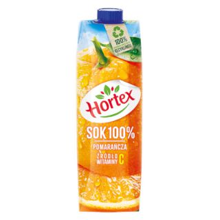 Hortex Pomarańcza 1L, owocowy sok 100% w kartonie 1 sztuka