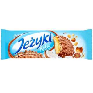 Jeżyki Jutrzenka, herbatniki z karmelem i bakaliami w czekoladzie mlecznej, 140g Kokos