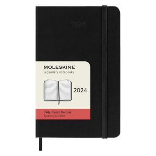 Kalendarz książkowy dzienny planner MOLESKINE na rok 2024, twarda oprawa, rozmiar P czarny