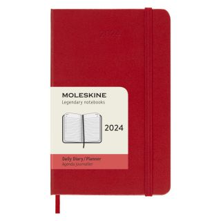 Kalendarz książkowy dzienny planner MOLESKINE na rok 2024, twarda oprawa, rozmiar P czerwony