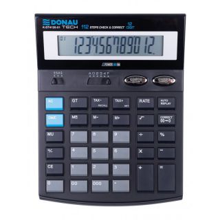 Kalkulator biurowy Donau Tech DT4120-01, 185x140 mm, wyświetlacz 12 cyfr czarny