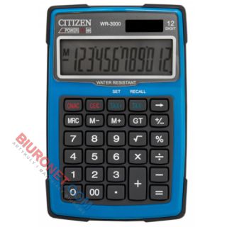 Kalkulator wodoodporny Citizen WR-3000, 105 x 152 mm, wyświetlacz 12 cyfr niebieski