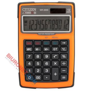 Kalkulator wodoodporny Citizen WR-3000, 105 x 152 mm, wyświetlacz 12 cyfr pomarańczowy