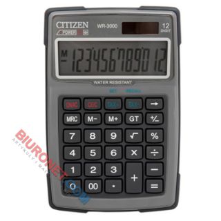 Kalkulator wodoodporny Citizen WR-3000, 105 x 152 mm, wyświetlacz 12 cyfr szary