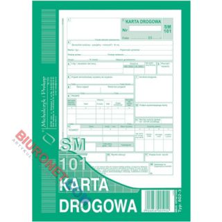 Karta drogowa SM/101 numerowana, samochód osobowy A5, 80 kartek, offsetowy druk Michalczyk i Prokop 802-3N 80 kartek