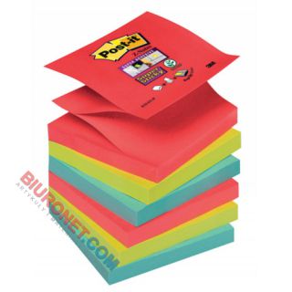 Karteczki harmonijkowe Post-it Super Sticky Z-Notes Bora Bora 76x76 mm, komplet neonowych bloczków 6 x 90 kartek