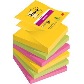 Karteczki harmonijkowe Post-it Super Sticky Z-Notes Carnival 76x76 mm, zestaw bloczków 6 x 90 kartek