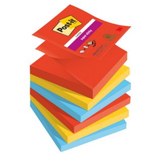 Karteczki harmonijkowe Post-it Super Sticky Z-Notes Playful 76x76 mm, zestaw bloczków 6 x 90 kartek