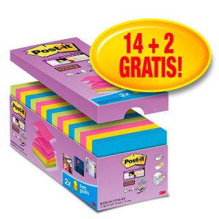 Karteczki harmonijkowe Post-it Z-Notes Super sticky 76x76 mm zestaw bloczków o neonowych kolorach 16 x 90 kartek