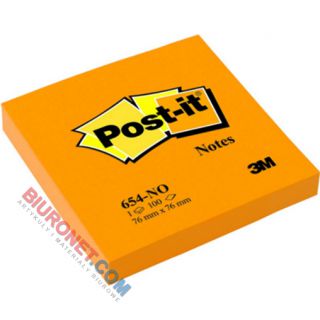 Karteczki Post-it 76x76 mm, neonowy bloczek 100 kartek pomarańczowy