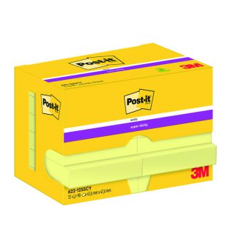 Karteczki Post-it Super Sticky, 12 bloczków po 90 kartek w pudełku, żółte 47,6 x 47,6 mm