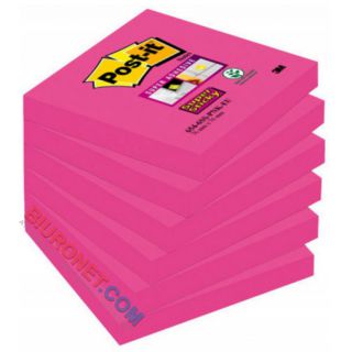 Karteczki Post-it Super Sticky 76x76 mm, bloczek 90 kartek fuksja