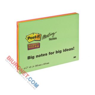 Karteczki Post-it Super Sticky Meeting Notes, komplet 4 bloczków po 45 kartek 200 x 149 mm