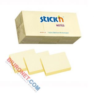 Karteczki przylepne Stick'n, 38 x 51 mm, 12 bloczków po 100 kartek żółte pastel