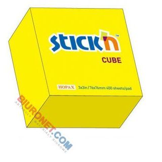 Karteczki przylepne Stick'n, 76 x 76 mm, kostka 400 kartek żółty neon