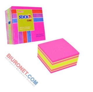 Karteczki przylepne Stick'n, 76 x 76 mm, kostka 400 kartek, mix kolorów różowy mix neon