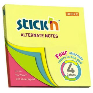 Karteczki przylepne Stick'n 76x76 mm, bloczek, notes 4 kolory 76 x 76 mm