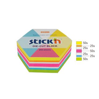 Karteczki przylepne Stick'n Notes Hexagon 61x70 mm, kostka 250 kartek, neonowe 5 kolorów
