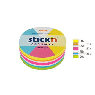 Karteczki przylepne Stick'n Notes Koło 67x67 mm, kostka 250 kartek, neonowe 6 kolorów