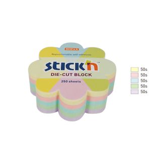 Karteczki przylepne Stick'n Notes Kwiatek 67x67 mm, kostka 250 kartek, pastelowe 5 kolorów