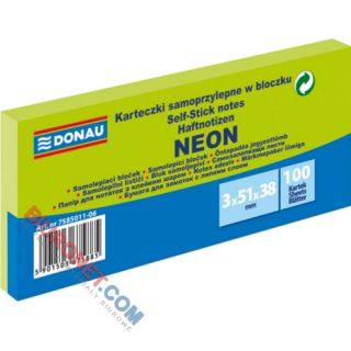 Karteczki samoprzylepne Donau 38x51 mm, 3 x bloczek 100 kartek, neonowe zielone