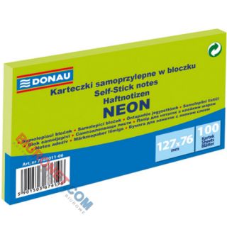 Karteczki samoprzylepne Donau 76x127 mm, bloczek 100 kartek, neonowe zielone