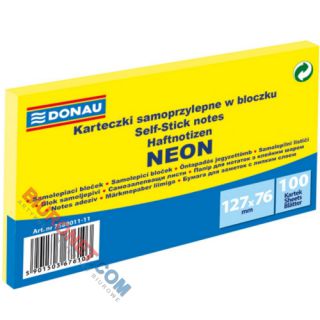 Karteczki samoprzylepne Donau 76x127 mm, bloczek 100 kartek, neonowe żółte