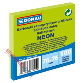 Karteczki samoprzylepne Donau 76x76 mm, bloczek 100 kartek, neonowe zielony