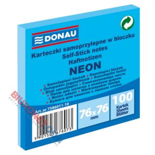 Karteczki samoprzylepne Donau 76x76 mm, bloczek 100 kartek, neonowe niebieski