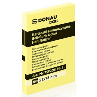 Karteczki samoprzylepne Donau Eco, żółty bloczek 100 kartek 51 x 76 mm