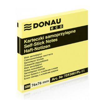 Karteczki samoprzylepne Donau Eco, żółty bloczek 100 kartek 76 x 76 mm