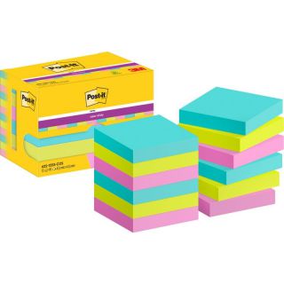 Karteczki samoprzylepne kostka Post-it Super Sticky 47,6x47,6 mm, zestaw kolorowych bloczków
 12 x 90 kartek