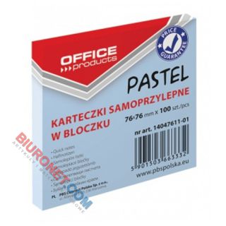 Karteczki samoprzylepne Office Products, 76x76mm, bloczek 100 kartek, pastelowe niebieskie