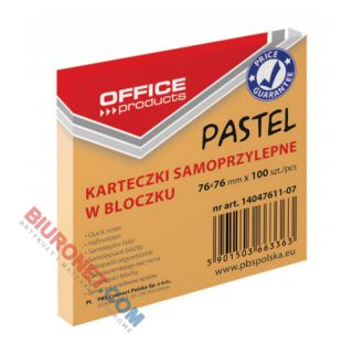 Karteczki samoprzylepne Office Products, 76x76mm, bloczek 100 kartek, pastelowe pomarańczowe