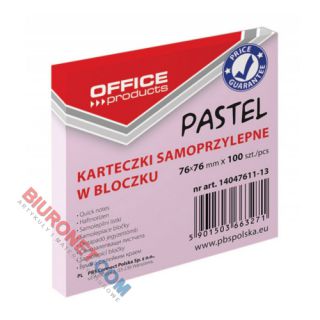 Karteczki samoprzylepne Office Products, 76x76mm, bloczek 100 kartek, pastelowe różowe