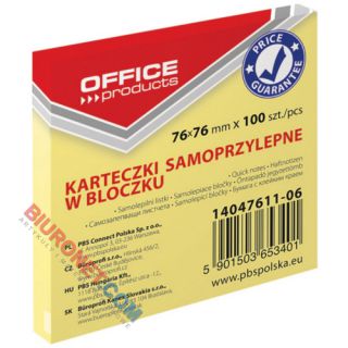 Karteczki samoprzylepne Office Products, bloczek 100 kartek, kolor żółty 76 x 76 mm