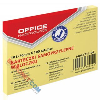 Karteczki samoprzylepne Office Products, bloczek 100 kartek, kolor żółty 76 x 101 mm