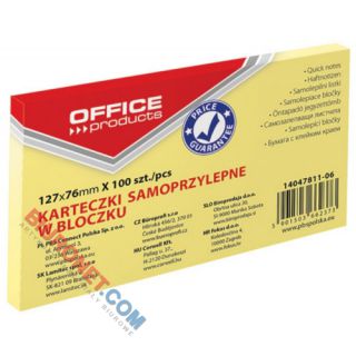 Karteczki samoprzylepne Office Products, bloczek 100 kartek, kolor żółty 76 x 127 mm