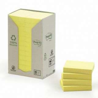 Karteczki samoprzylepne Post-it Ekologiczne 38x51 mm, zestaw żółtych bloczków 24 x 100 kartek