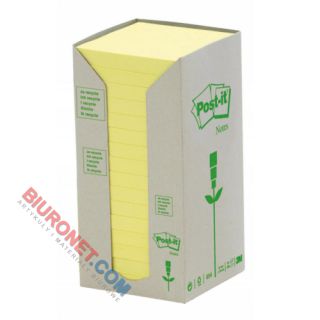 Karteczki samoprzylepne Post-it Ekologiczne 76x76 mm, zestaw żółtych bloczków 16 x 100 kartek