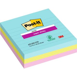 Karteczki samoprzylepne Post-it Super Sticky 101 x 101 mm, kolekcja Cosmic, 3 kolory, bloczki w linie 3 x 70 kartek