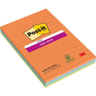 Karteczki samoprzylepne Post-it Super Sticky 101 x 152 mm, kolekcja Boost, 3 kolory bloczków w linie 3 x 45 kartek
