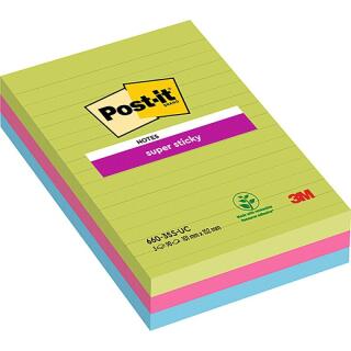Karteczki samoprzylepne Post-it Super Sticky 102 x 152 mm, 3 kolory bloczków w linie 3 x 90 kartek