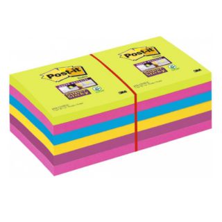 Karteczki samoprzylepne Post-it Super Sticky 76x76 mm, zestaw neonowych bloczków 12 x 90 kartek