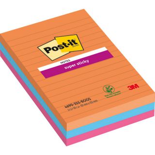 Karteczki samoprzylepne Post-it Super Sticky Boost 101x152 mm, zestaw bloczków w linie 3 x 90 kartek