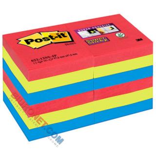 Karteczki samoprzylepne Post-it Super Sticky Bora Bora 47,6x47,6 mm, zestaw neonowych bloczków 12 x 90 kartek